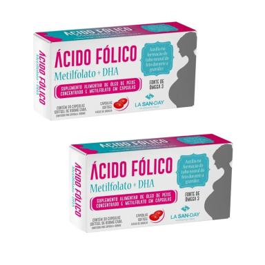 KIT 2 UNIDADES ÁCIDO FóLICO METILFOLATO + DHA 30 COMPRIMIDOS LA SAN DAY CADA