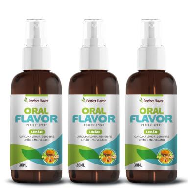 KIT 3UNI ORAL FLAVOR PERFECT SPRAY LIMãO + GENGIBRE + MEL + CúRCUMA LONGA 30ML - PERFECT FLAVOR