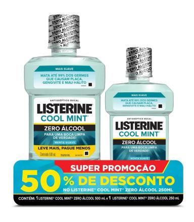 KIT ANTISSéPTICO BUCAL LISTERINE COOL MINT ZERO 500+250ML