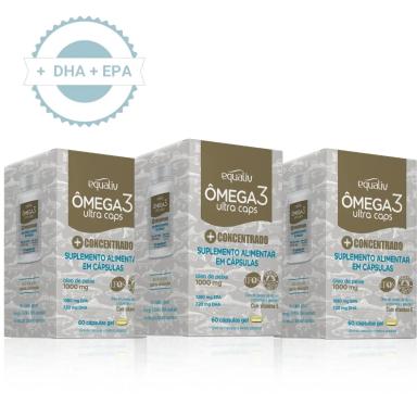 KIT 3 ÔMEGA 3 ULTRA CAPS 1000MG   60CAP CONCENTRADO EQUALIV SEM Sabor