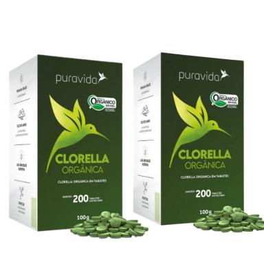 KIT 2 CLORELLA PREMIUM PURAVIDA, 500MG 200 TABLETES ORGâNICA