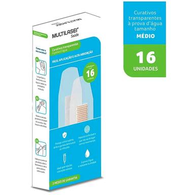 CURATIVO TRANSPARENTE à PROVA D’áGUA HC496 MULTILASER - CAIXA COM 16 UNIDADES CURATIVO à PROVA D´ÁGUA MULTI SAúDE HC496 - 16 UNIDADES