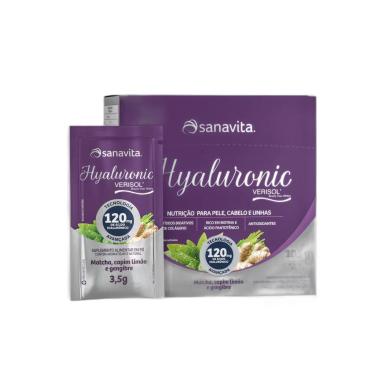 HYALURONIC VERISOL (120MG DE ÁC.HIALURÔNICO) DISPLAY 30SACHÊS - SANAVITA Matcha. Capim Limão E Gengibre