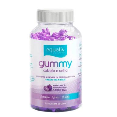 GUMMY CABELOS E UNHAS SABOR UVA EQUALIV 60 PASTILHAS Unica