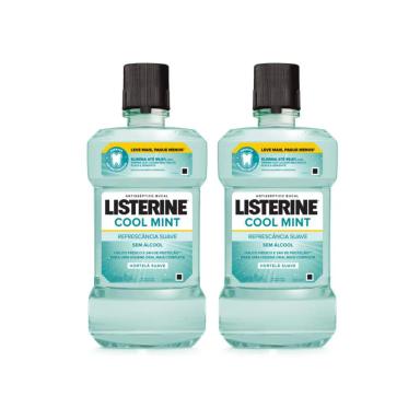 KIT 2 ANTISSéPTICOS BUCAL LISTERINE COOL MINT REFRESCâNCIA SUAVE 500ML