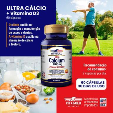ULTRA CáLCIO 1200MG + VITAMINA D3 1000UI VITGOLD 60 CáPS.