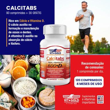 Calcitabs - Cálcio 600 mg + Vitamina D3 Vitgold com 90 Comprimidos