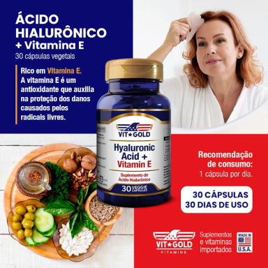 Suplemento Ácido Hialurônico 100 mg com Vitamina E Vitgold 30 cápsulas