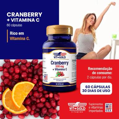 Cranberry 500 mg com Vitamina C Vitgold 60 Cápsulas