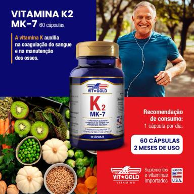 Vitamina K2 MK-7 (Menaquinona-7) 100mcg Vitgold 60 Cápsulas